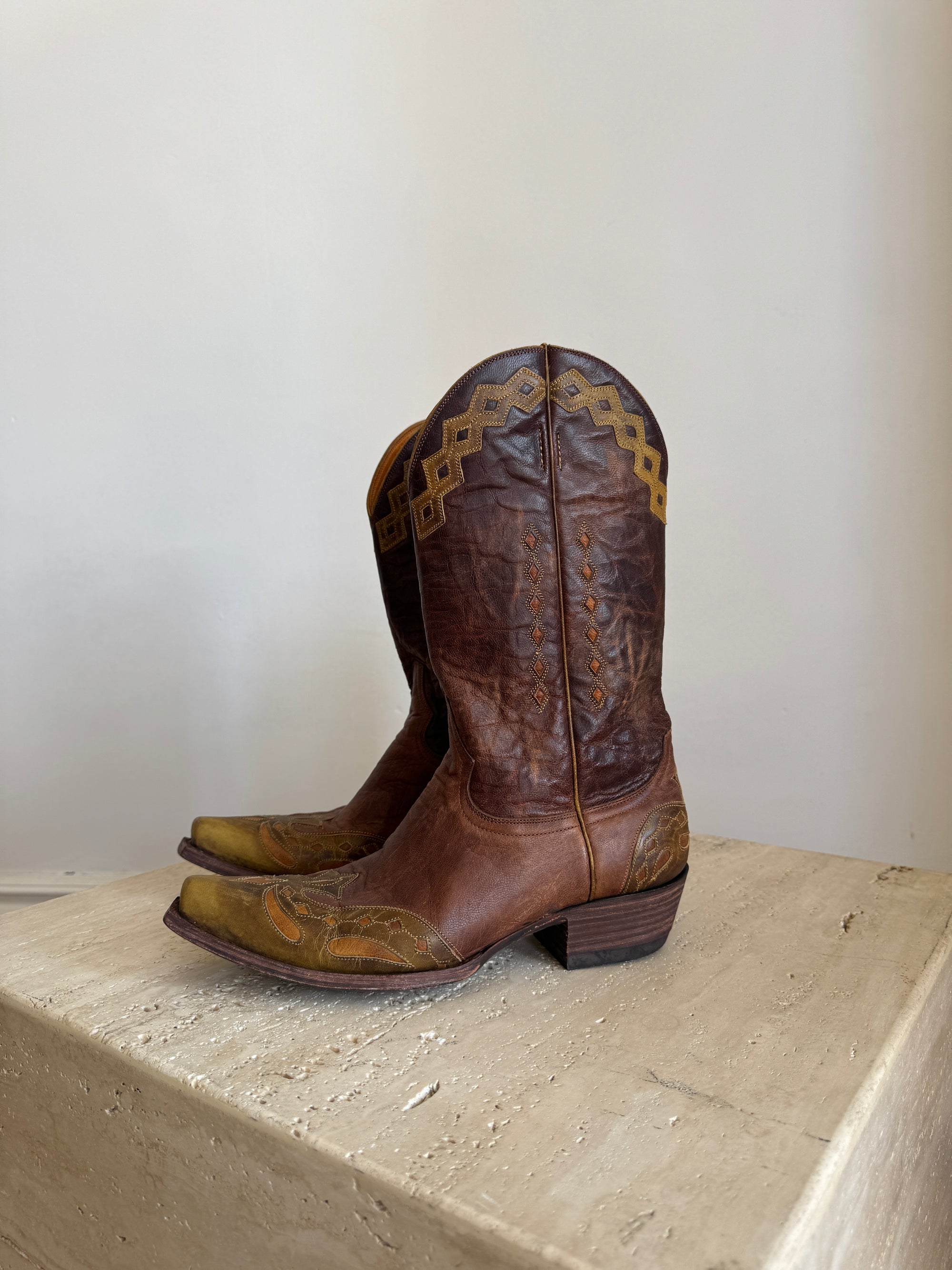 Vintage Mexican Old Gringo Western Cowboy Boots Cognac Brown