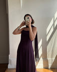 Vintage 90s Eggplant Cowl Neck Dress With Scarf