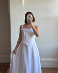 Vintage 90s Embroidered Corset Cowl Neck Wedding Dress