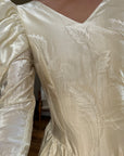 Vintage 80s Puff Sleeve Vine Satin Wedding Gown