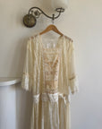 Vintage 80s Drop Waist Patchwork Lace Sheer Wedding Dress