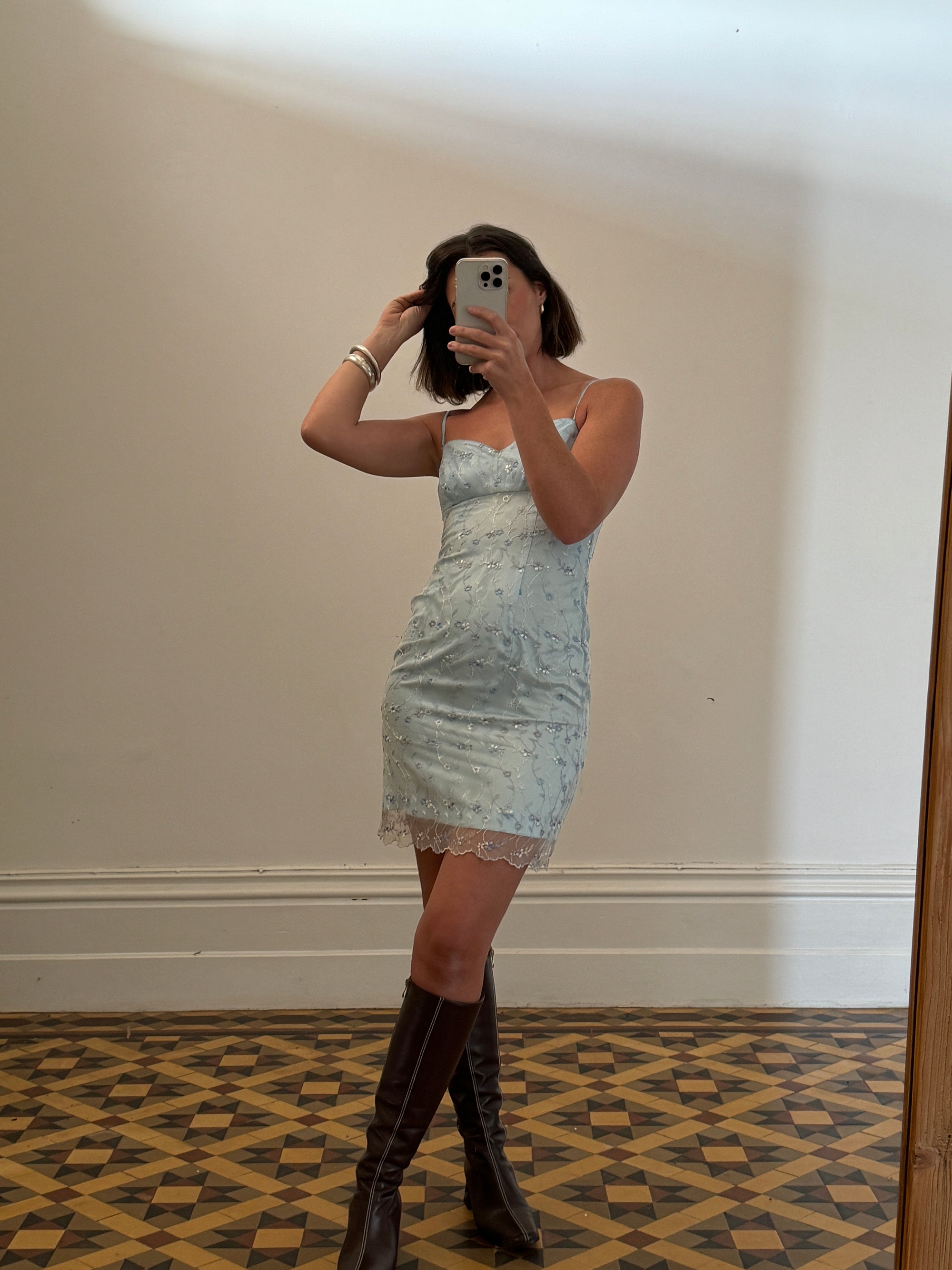 Vintage 90s Baby Blue Party Dress