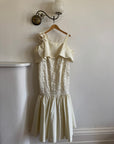 Vintage 80s Drop Waist Quilted Wedding Dress Creme