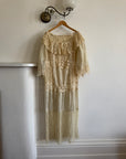 Vintage 70s Patchwork Lace Gown Creme