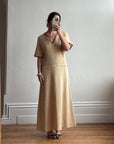 Vintage 70s Silk Blend Crochet Knit Drop Waist Maxi Dress