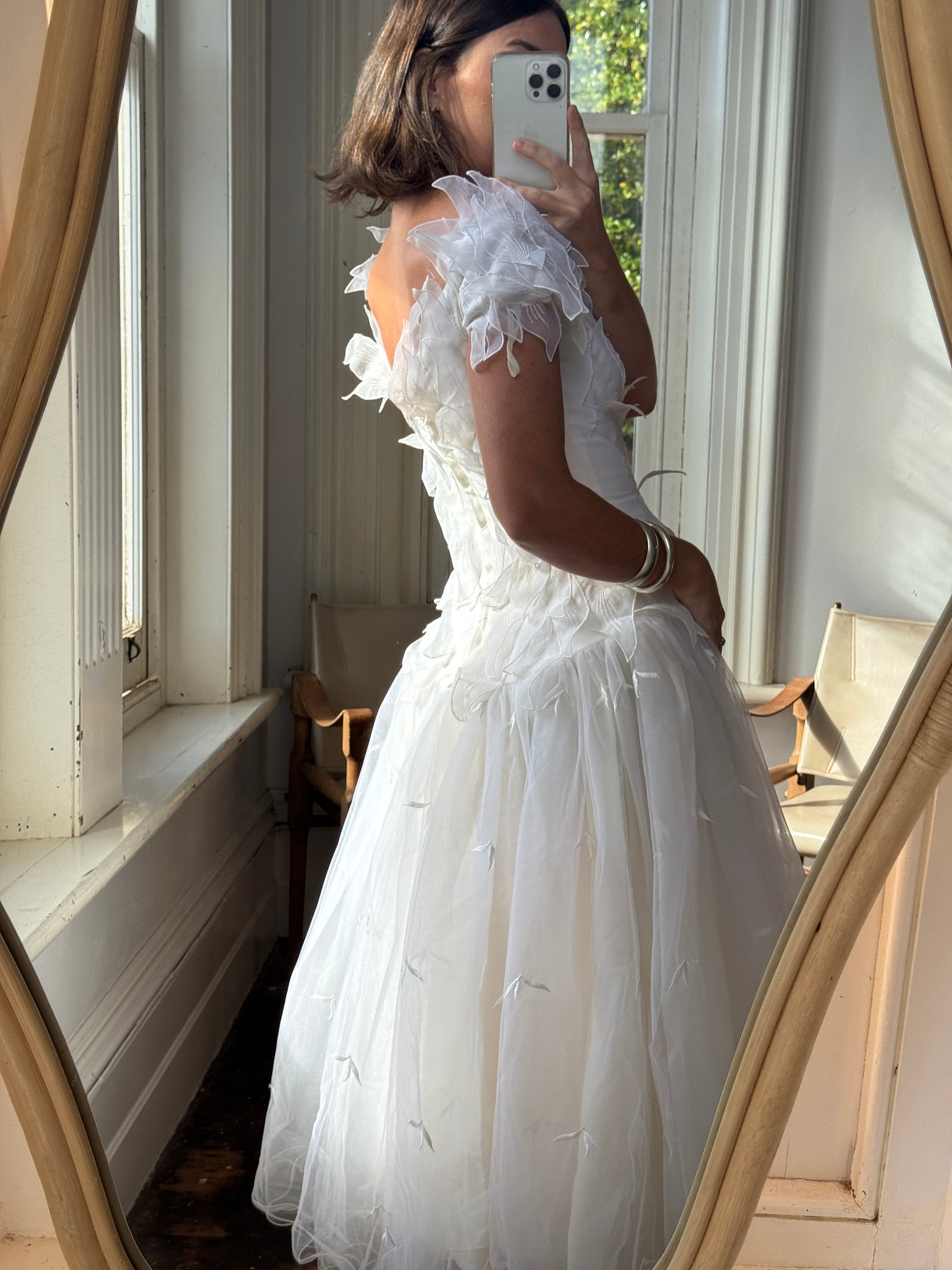 Vintage 80s Basque Waist Tinkerbell Wedding Gown