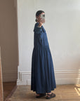 Vintage 80s Giant Collar Chambray Dress Navy