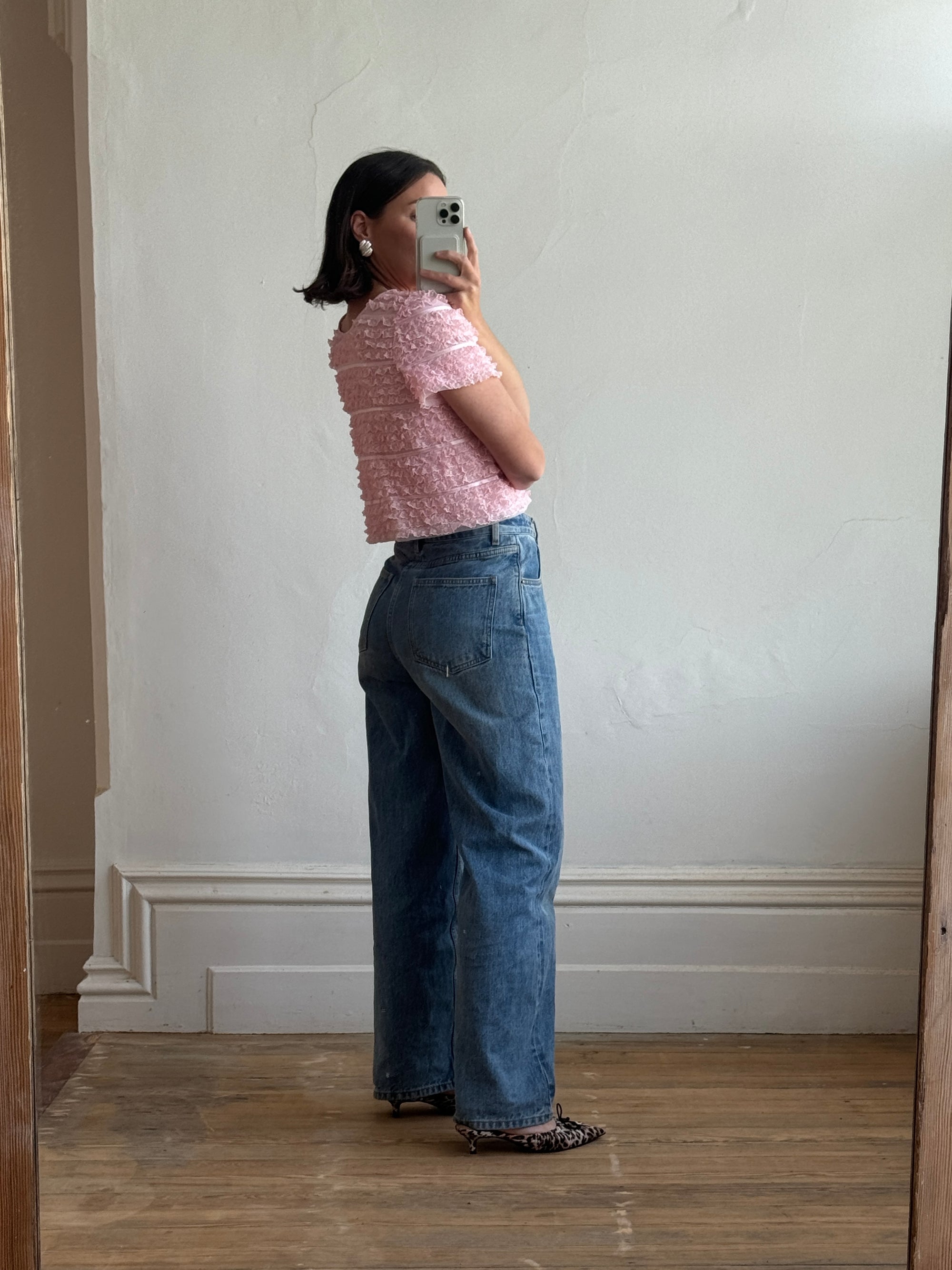 Vintage 50s Cotton Candy Pink Frilled Tie Top