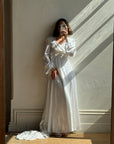 Vintage 60s Ivory Satin Draped Wedding Dress With Train