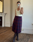 Vintage Wool Blend Plaid Pleated Skirt Plum