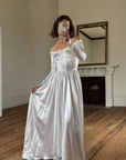 Vintage 50s Liquid Satin Scoop Applique Wedding Gown