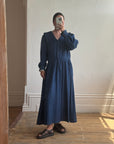 Vintage 80s Giant Collar Chambray Dress Navy