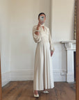 Vintage 70s Jersey High Neck Maxi Dress Creme