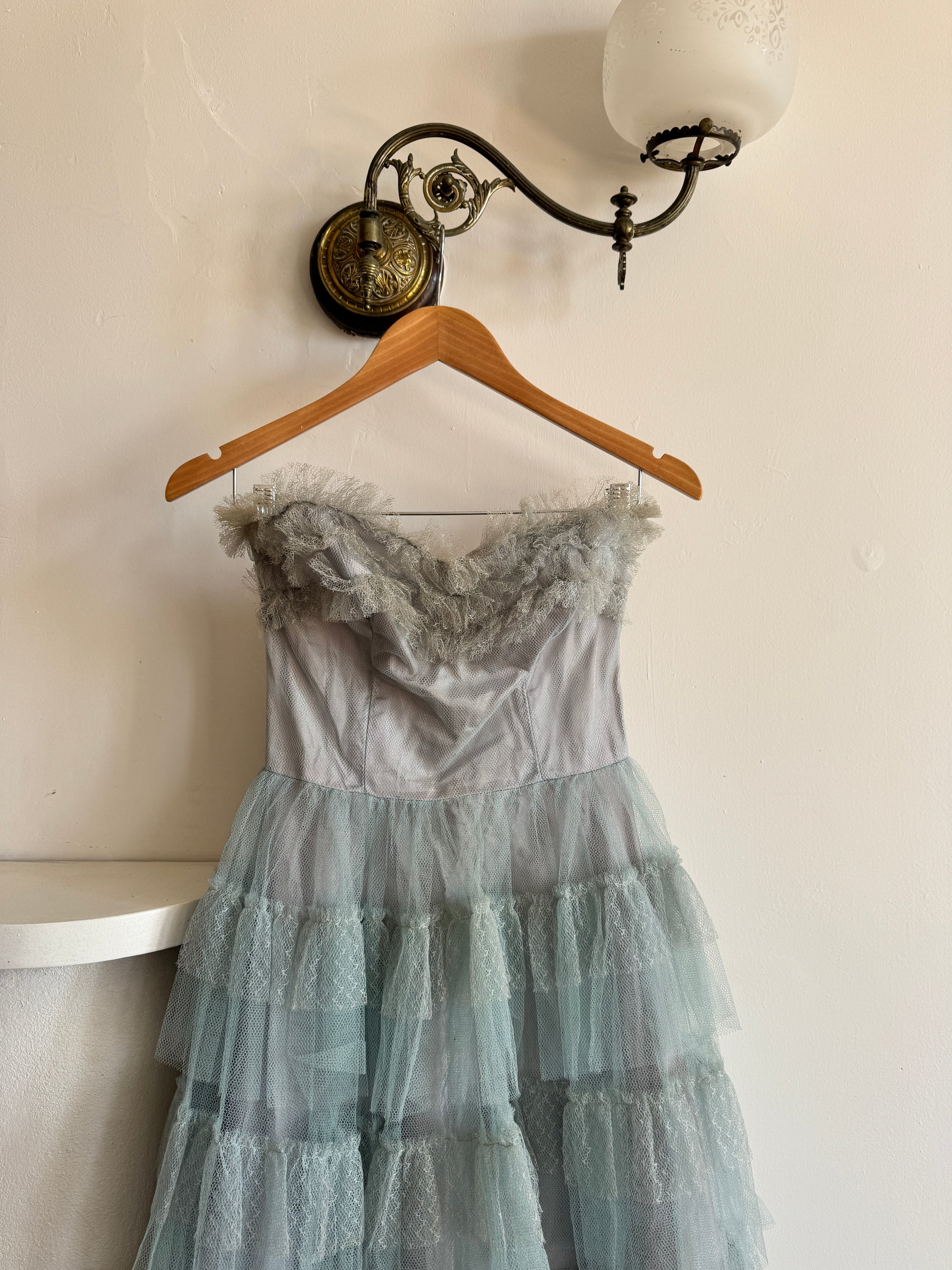 Vintage 40s Duck Egg Blue Tulle Prom Dress