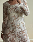 Vintage 60s Guipure Lace Long Sleeve Wedding Gown with Train