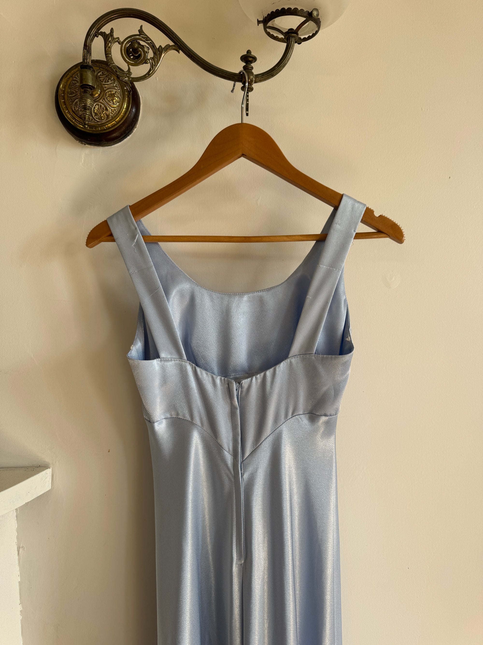 Vintage 90s Australian Made Satin Prom Dress with Scarf Ice Blue