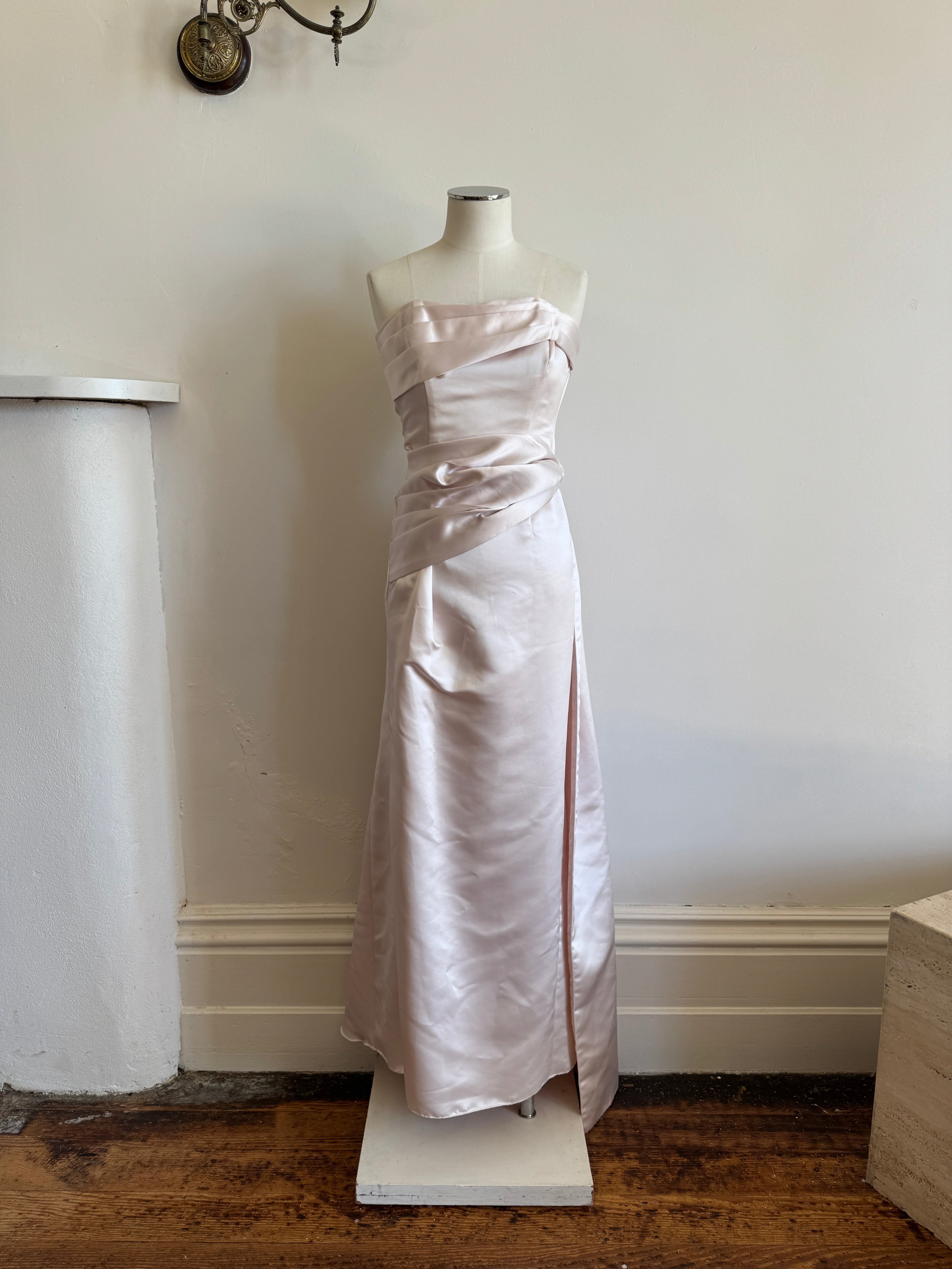 Vintage 90s Satin Sash Bridesmaid Dress Baby Pink