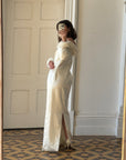 Vintage Fur Trim Long Sleeved Satin Wedding Dress