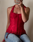 Vintage Y2K Halter Lace Up Corset Red