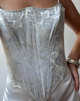 Vintage 90s Ice Blue Satin Jacquard Corset and Skirt Set