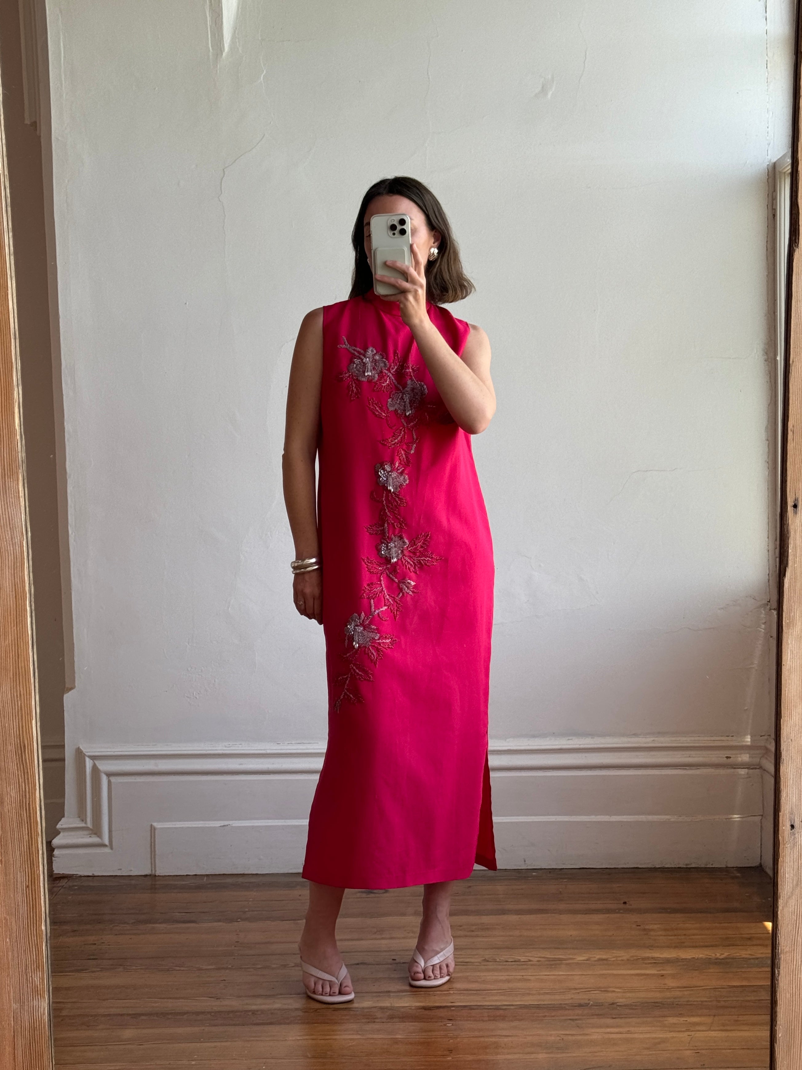 Vintage 60s Beaded Cocktail Midi Lipstick Red