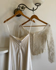 Vintage 90s Italian Nude Long Sleeve Bustier and Silk Satin Skirt Set