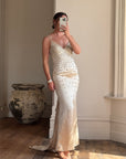 Vintage 90s Pure Silk Rhinestone Crossover Gown