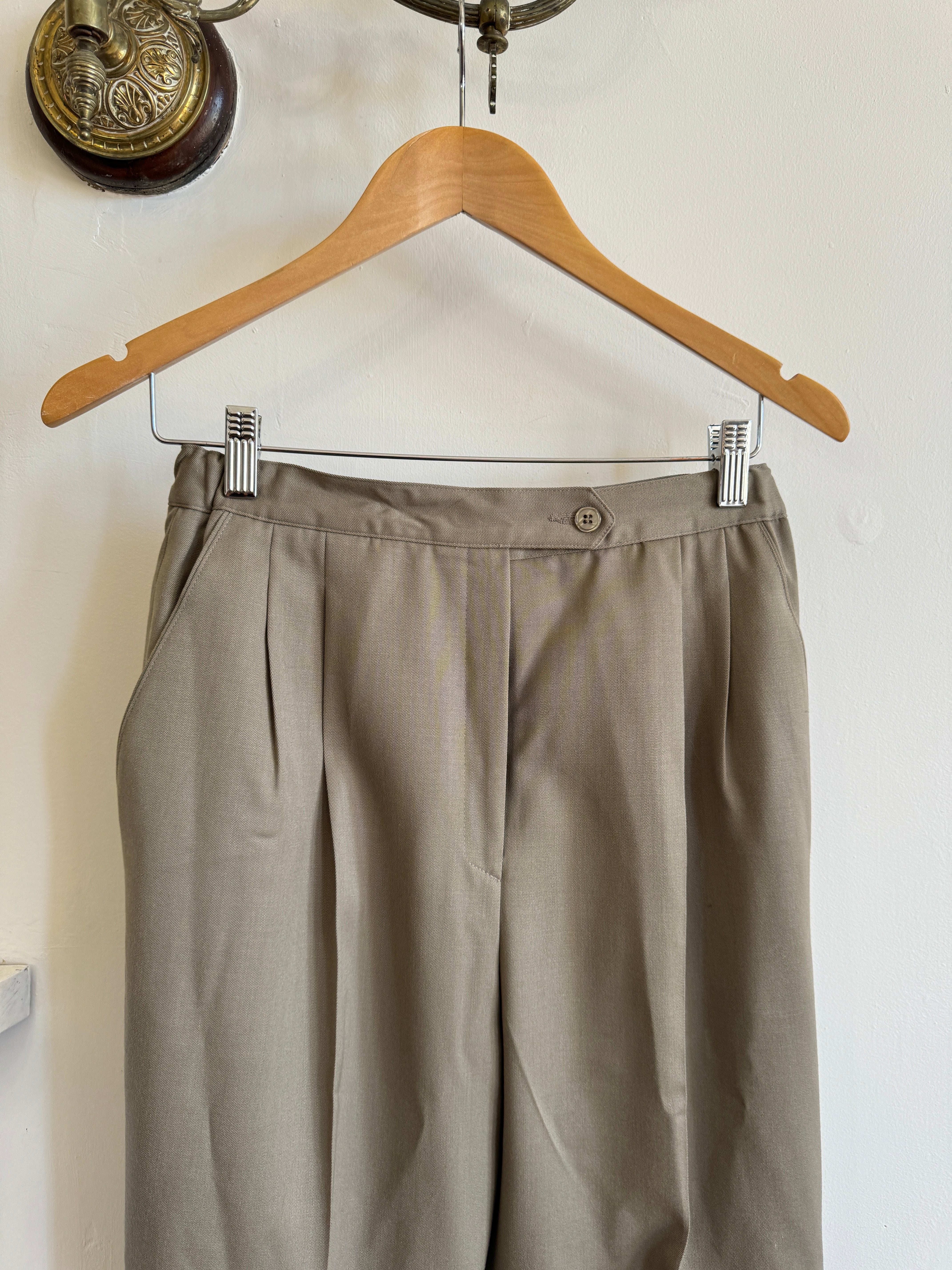 Vintage 80s Worsted Wool High Waist Suit Pant Olive Grey
