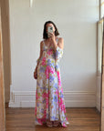 Vintage 70s Pink Floral Slip and Wrap Dress Set