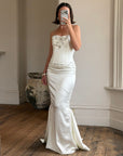 Vintage 90s Couture Satin Lace Up Fishtail Wedding Dress