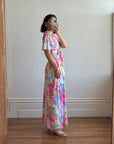 Vintage 70s Pink Floral Slip and Wrap Dress Set