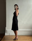 Vintage 90s One Shoulder Ruffle Jersey Dress Noir