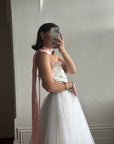 Vintage 80s Cupcake Tulle Dress With Salmon Waist Tie