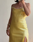Vintage 90s Organza Yellow Ruffle Prom Slip Dress
