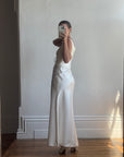 Vintage 90s Lace Up Waist Satin Column Wedding Dress