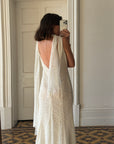 Vintage V Neck Sheer Vine Wedding Dress