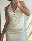Vintage 90s Halter Two Piece Embellished Satin Wedding Set