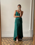 Vintage 90s Satin Drop Waist Evening Dress Teal
