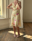 Vintage 90s Butter Yellow Floral Crinkle Sundress
