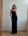 Vintage 90s Strapless Jersey Maxi Dress With Rhinestone Loops