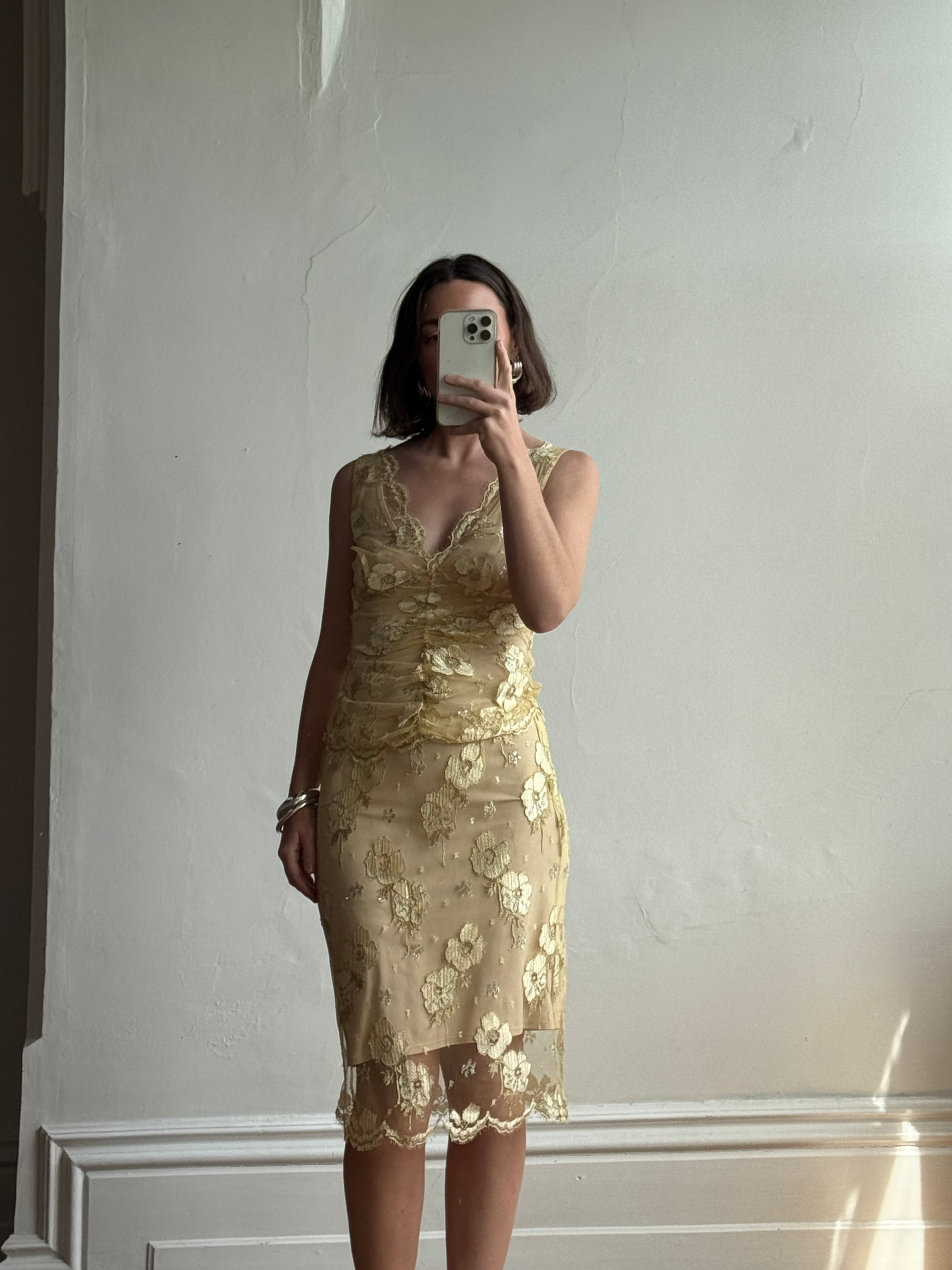 Vintage 2002 Collette Dinnigan Gold Foil Floral Two Piece Set