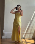 Vintage 90s Organza Yellow Ruffle Prom Slip Dress