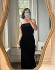 Vintage 90s Velvet Bodycon Maxi Dress with Fur Trim