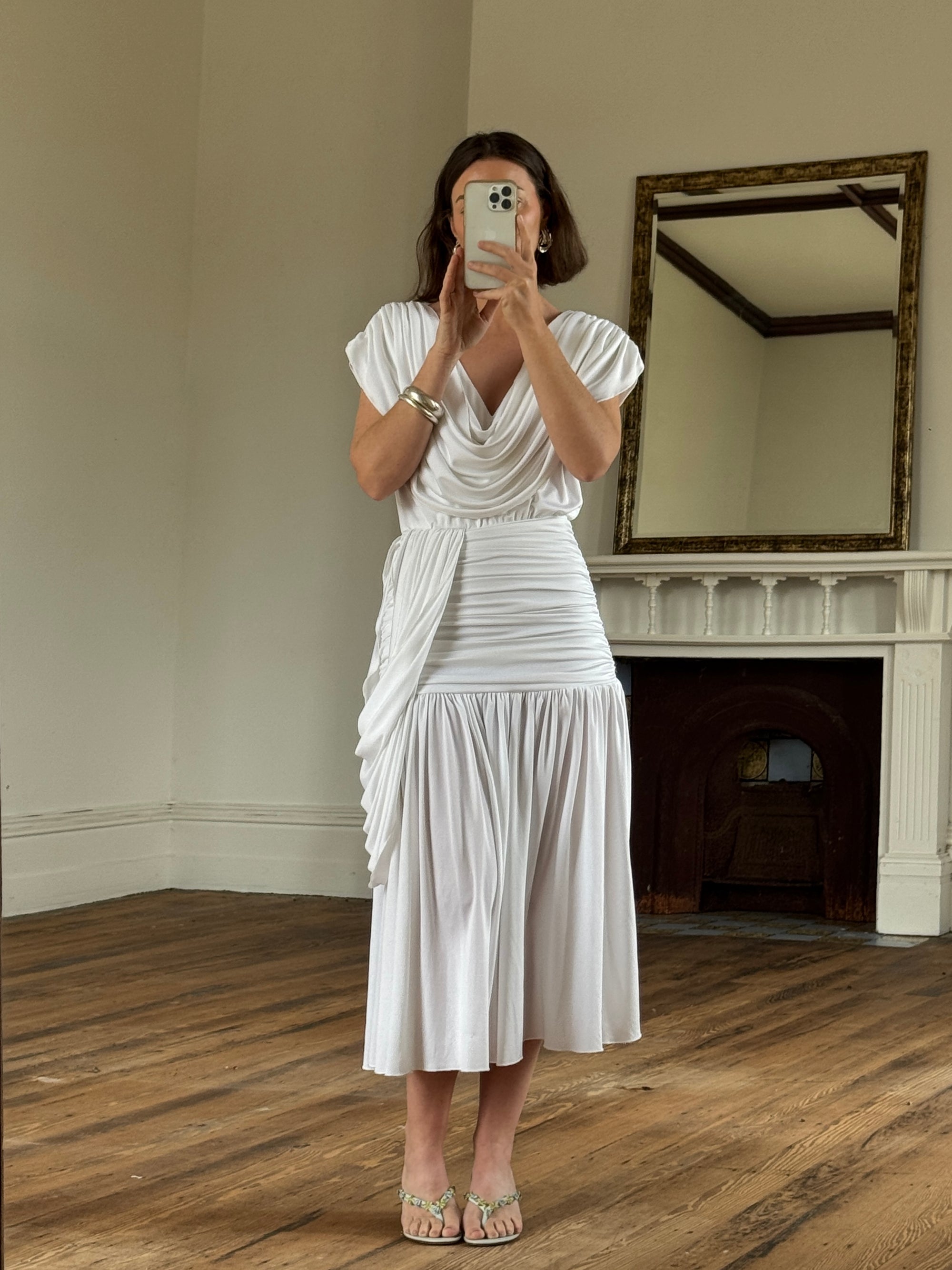 Vintage 80s Draped Jersey Australian Made Wedding Dress White
