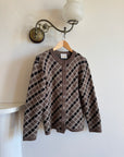 Vintage Pure Wool Check Cardi Taupe Black