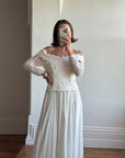 Vintage 90s Lace Off The Shoulder Chiffon Wedding Dress