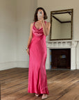 Vintage 90s Pure Silk Bias Cut Slip Dress With Rhinestones Hot Pink