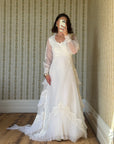 Vintage 60s Lace Wedding Dress With Pleated Ruffle Train