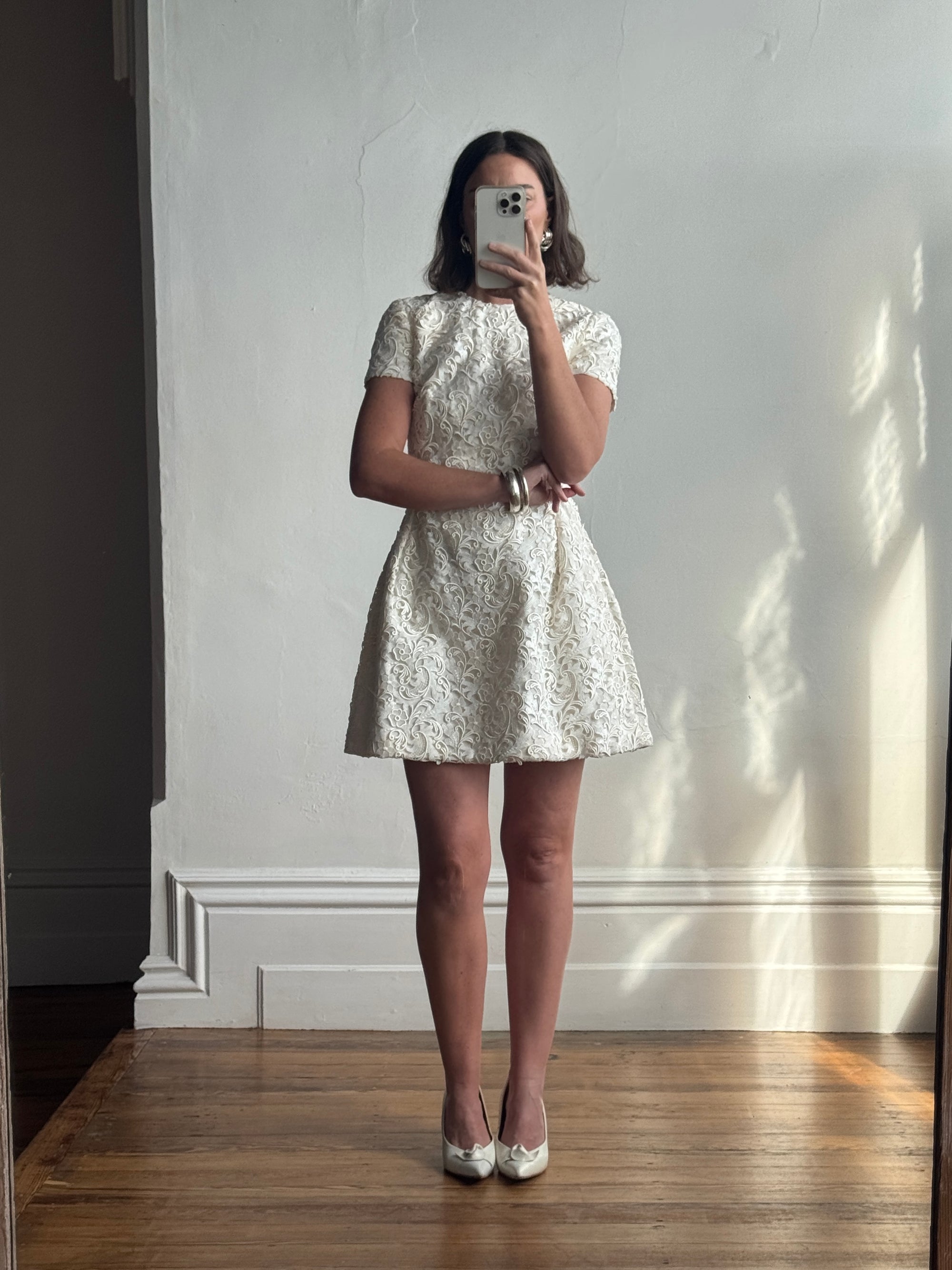 Vintage 90s Christian Dior Guipure Lace Structured Bridal Mini Creme