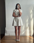 Vintage 90s Christian Dior Guipure Lace Structured Bridal Mini Creme